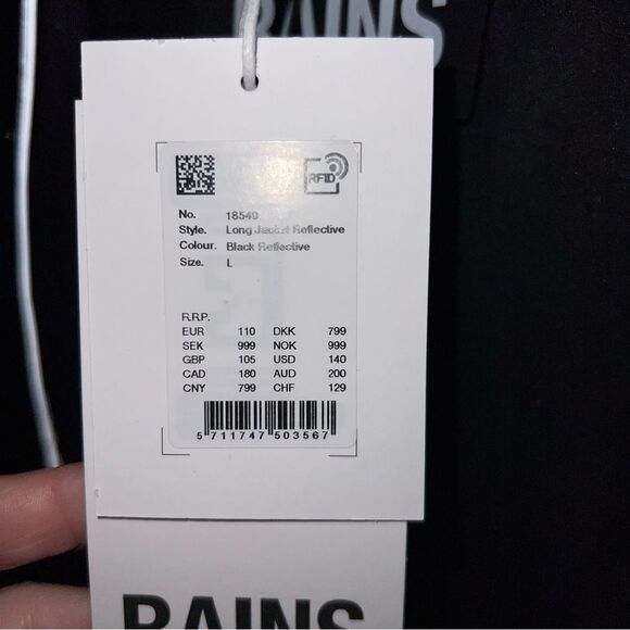 Rains Long Jacket reflective ๐ค black ๐ค unisex ๐ค NWT ๐ค large - Picture 4 of 4